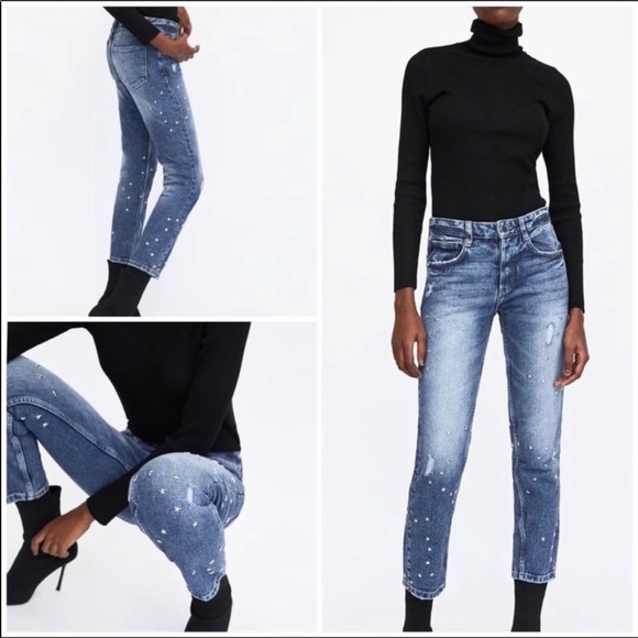 Zara Denim - Zara Trafaluc Star Studded Distressed Jeans 2